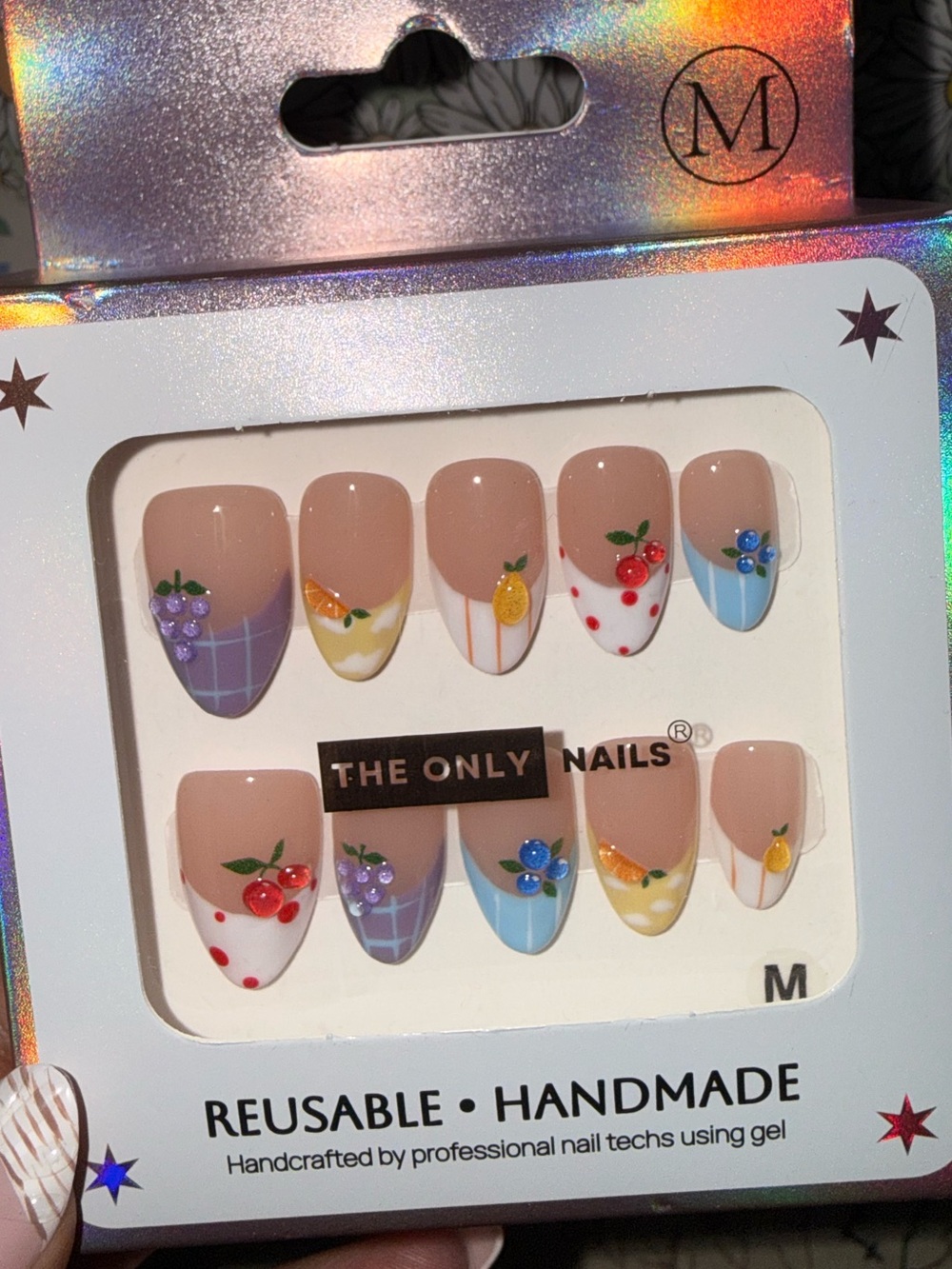 The Only Nails Reusable Handmade Press-On Nails - Nude with Fruit Accents